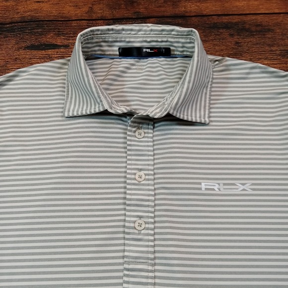 RLX Ralph Lauren Short Sleeve Golf Polo Shirt Men's Medium Gray Stripe - Picture 8 of 8